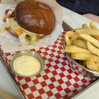 Mushroom burger and furikake fries at Kitsune Burgers in Brussels