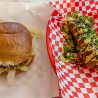 Tentsuyu Burger and Corndog at Kitsune Burgers in Brussels