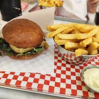 Amazing tofu burger, fries and mayo at Kitsune Burgers in Brussels