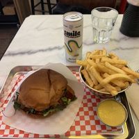 Tofu Burger, fries and mustard saucee  at Kitsune Burgers in Brussels