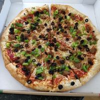 Vegan pizza w/ impossible sausage at Toarmina's Pizza in Ann Arbor