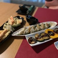 Veg tempura, veg gyoza & veg yakitori  at Umai in Benidorm
