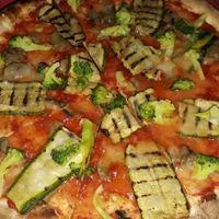 Pizza with onion, broccoli and courgette at Why Not? in Chiang Mai