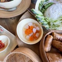 Spring rolls served with rice and vegetables   at Oriental Soup House - Szervita tér in Budapest