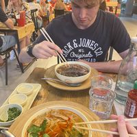 Tofu ragu (closest) & the mock chicken glass noodle soup with mushrooms (can’t recall the name)  at Oriental Soup House - Szervita tér in Budapest