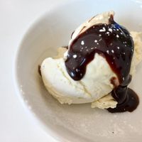 Ice cream with choc sauce at Vunch in Bromley
