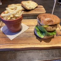 Jackfruit burger with fries  at The Golden Mile in Bridgend