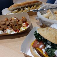 - Salchipapas
- "Beef" burger
- "Calamari" sandwich at A Flama in Zaragoza