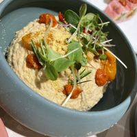 Hummus, they also brought us some crackers and bread    at Linfa in Milan