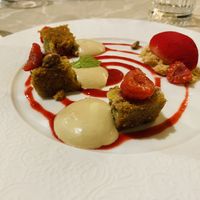Pistacchio, raspberries and sesame   at Linfa in Milan