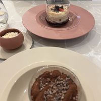 Gourmet glass (lemon and berry crumble, switched with my husband because I liked it so much), almond ice cream scoop (yummy), Tiramisu (alcohol a little strong for me)  at Linfa in Milan