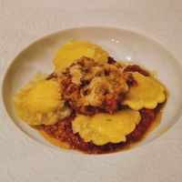 Bottoni Bologna: vegan almond ricotta parcels with bolognase. Was a bit bland for my liking but still enjoyable.   at Linfa in Milan