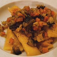 Agnolotti pasta: pumpkin and vegetables. Very tasty!    at Linfa in Milan