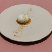 A little welcome of almond ricotta on apricot chutney at Linfa in Milan