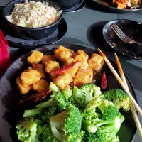 Top: Volcano with brown rice Bottom: General Tzu with fried rice at Sakana in Rocky River