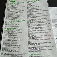 the vegan menu  at Sakana in Rocky River
