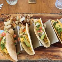Vegan mung bean tacos with home fries  at J's Diner in Hagerstown