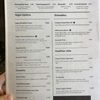 Breakfast menu with vegan options   at J's Diner in Hagerstown