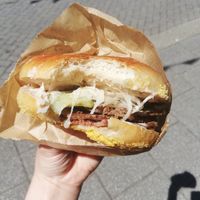 Ruben bagel at Sasparella Vegan Deli + Donut Delivery in Falmouth