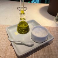 Olive oil and salt for fresh bread  at BCN Taste and Tradition in Houston