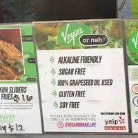 Signage promoting Vegan or Nah food benefits at Vegan or Nah in Redlands