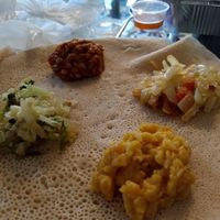 Ethiopian sourdough pancake with vegan selection at Taste of Ethiopia in Belfast
