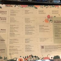 Menu at The Botanist in Newcastle Upon Tyne
