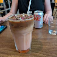 Iced turkish delight (rose & coffee) with oat milk at The Chakra Lounge in Sheffield