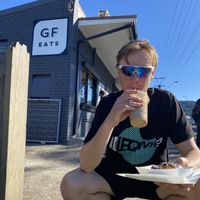 Iced Soy Latte, Vegan Chocolate Donut and fudge  at GF EATS in Bellambi