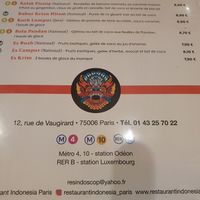 Menu at Restaurant Indonesia in Paris