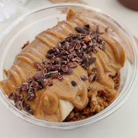 Acai Bowl with cocoa and peanut butter at Stolen Fruit in Santorini