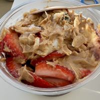 Banana açaí bowl with peanut butter add-on  at Stolen Fruit in Santorini