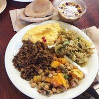 sample, pita, coconut dessert at Neomonde Mediterranean in Raleigh