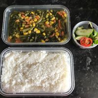 Spinach and Veggies with plain rice  at The Early Bird in North West London