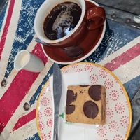 Vegan peanut butter blondie, coffee with oat milk at Wyndenwell in Bamburgh