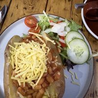 Jacket potato with beans & vegan cheese   at Wyndenwell in Bamburgh