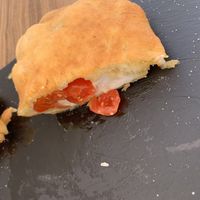 Fried bread filled with tomatoes and vegan mozarella cheese at PintXÓ in Fuerteventura