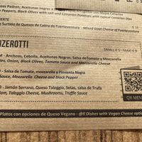 Menu at PintXÓ in Fuerteventura