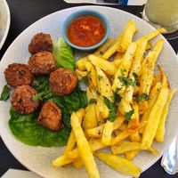 Meatballs and Naxos Potatoes at Gemma Naxian Bar in Naxos