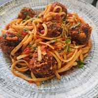 Meatballs and linguini at Gemma Naxian Bar in Naxos