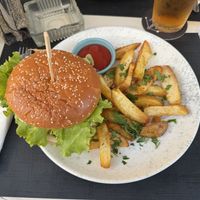 Vegan mushroom burger (beyond meat)  at Gemma Naxian Bar in Naxos