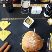 Vegan burger + cheese fingers at Casino da Ursa in Zambujeira Do Mar