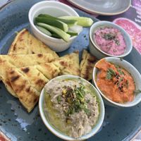 Trio of hummus   at Mother Earth in Mykonos