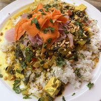 Curry tofu dish (kinda bland)  at Bitters & Bones in Saranac Lake