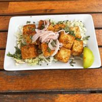 Tofu bite starter (no honey mustard)  at Bitters & Bones in Saranac Lake