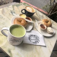 Matcha latte with coconut milk, cappuccino with coconut milk at Sunrise Coffee in Las Vegas