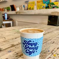 Oat milk latte in their cute art space at Henny Penny Art Space & Cafe in Savannah