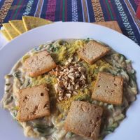 The "cheesy" zucchini noodle pasta at Samsara's Garden in San Marcos La Laguna