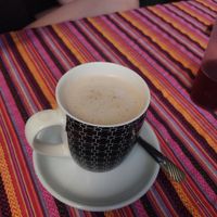 Ramon latte with Almond Milk at Samsara's Garden in San Marcos La Laguna