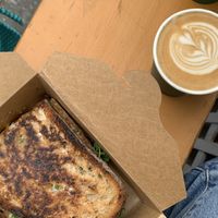 An oat cappuccino with the grilled cheese sandwich :) at Lisa's Deli in Zwolle